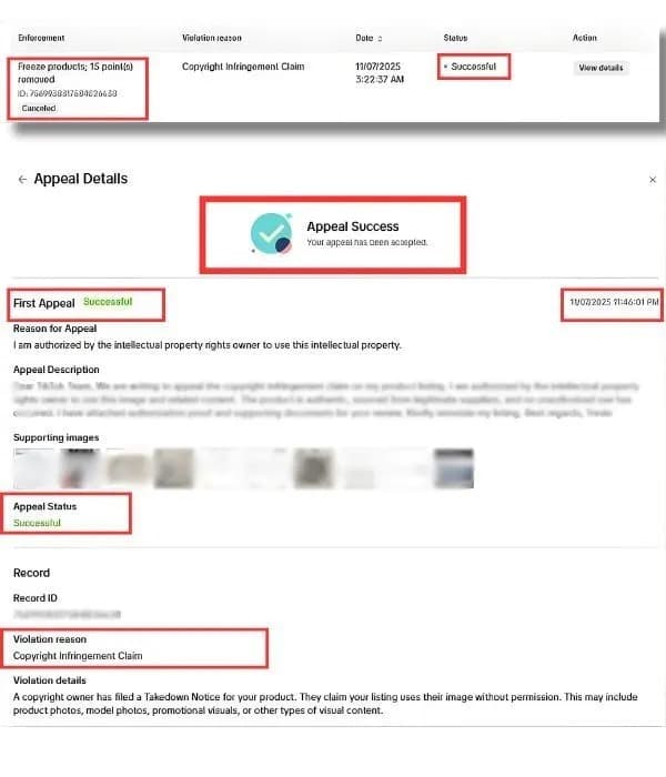 TikTok Shop violation appeal case record